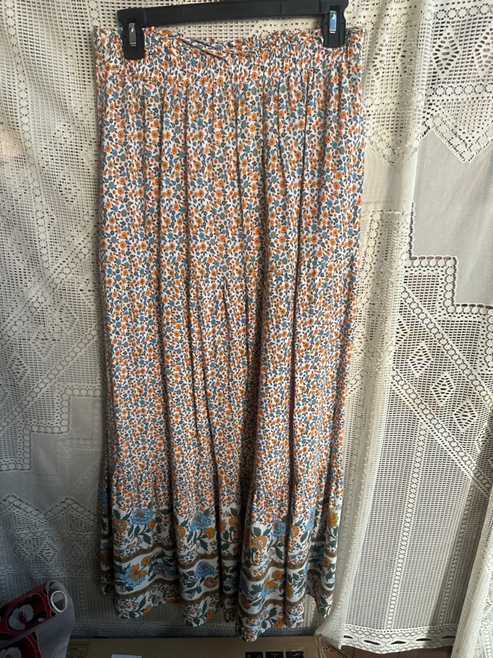 LuLaRoe Orange, Blue & Cream Floral Maxi Skirt